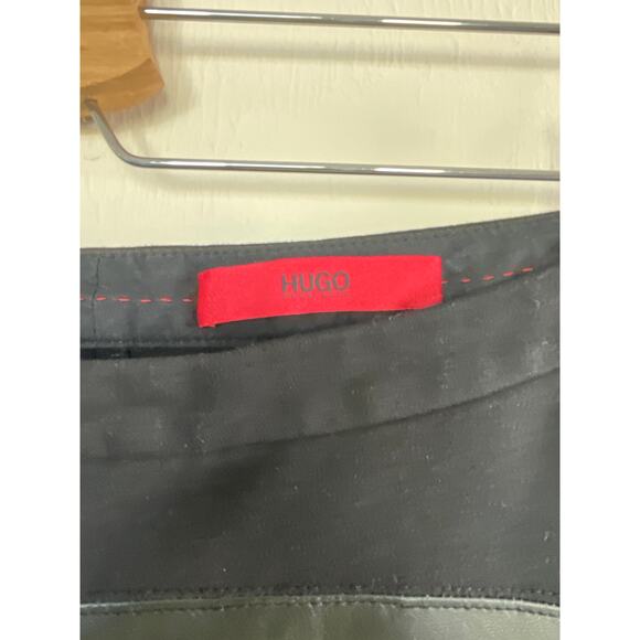 HUGO BOSS black vegan faux leather knit slim paneled moto leggings pants - Picture 3 of 7